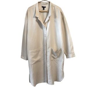 EILEEN FISHER Dress Shirt Long Sleeves Pockets Off White Button Down Size L